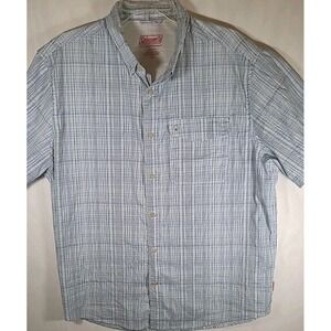 Coleman Button Up Shirt Mens Size XL  Short Sleeve Blue Striped‎ Outdoor Light